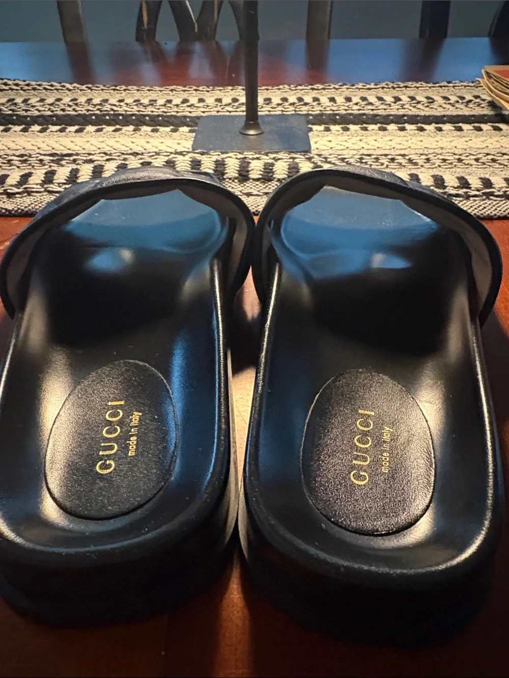Gucci Black Embossed Logo Slide Sandals